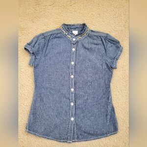 Gymboree Blue Cotton Short Sleeve Button Down Shirt Girls Size 10